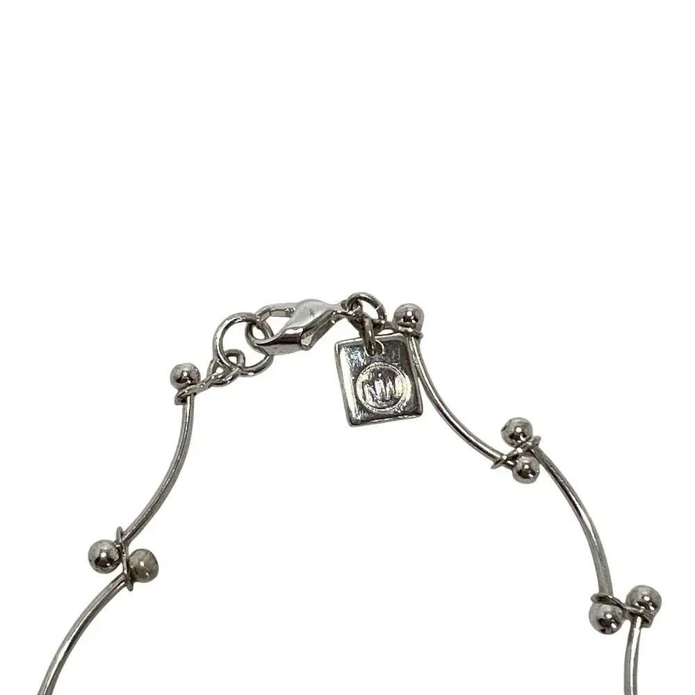 NINE WEST Silver Tone Station Necklace Ball Bead Curved Bark Link Chain Modern - Picture 5 of 9